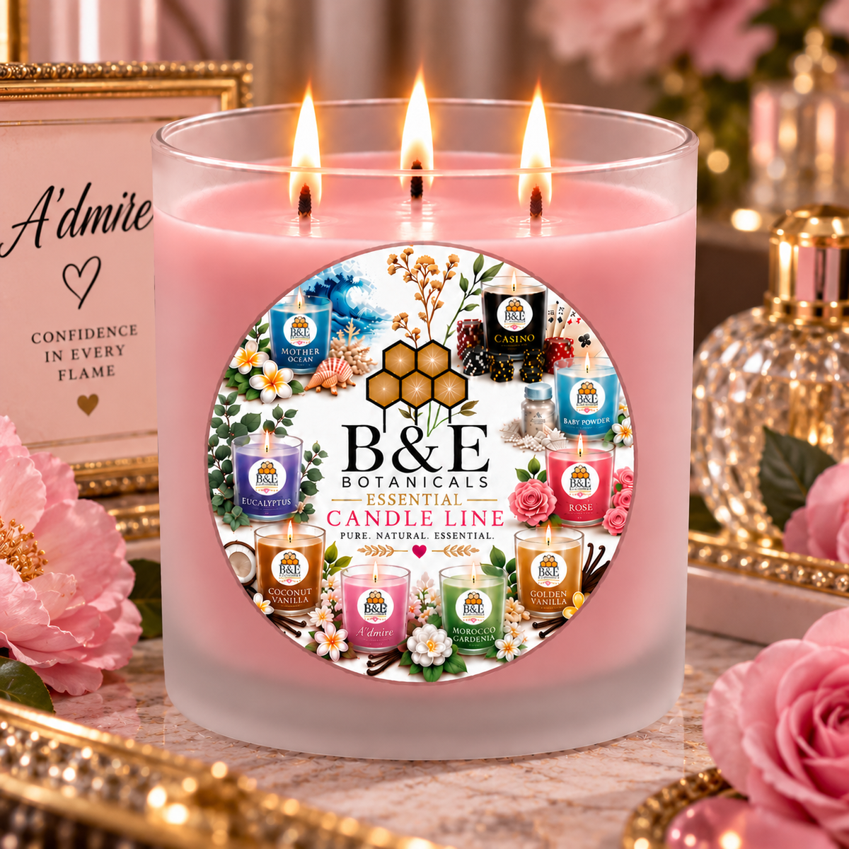 B&E Botanicals Essential Candle Line A'dmire candle