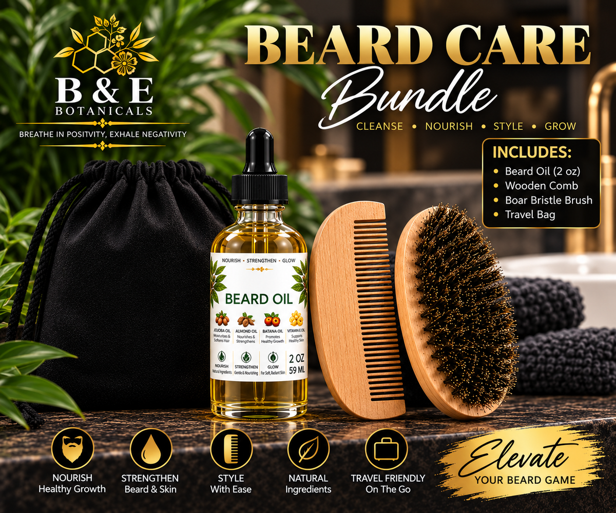 B&E Botanicals Beard Care Bundle clean mockup