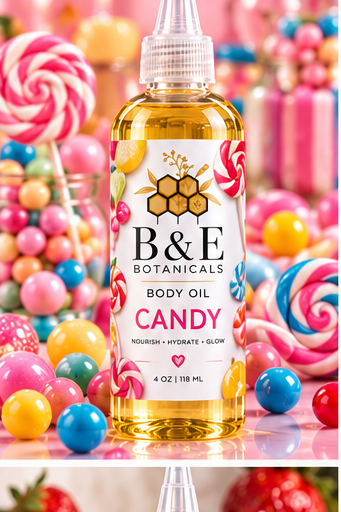 B&E Botanicals Candy Body Oil, 4 oz