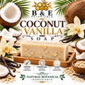 B&E Botanicals Coconut Vanilla Soap with realistic oats