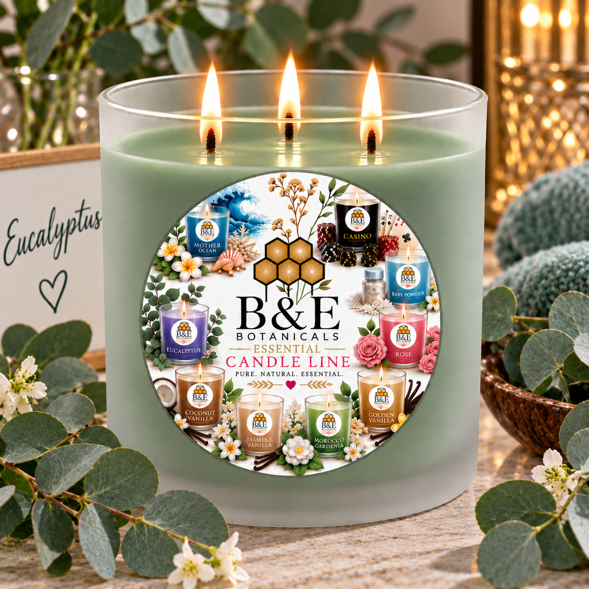 B&E Botanicals Essential Candle Line Eucalyptus candle