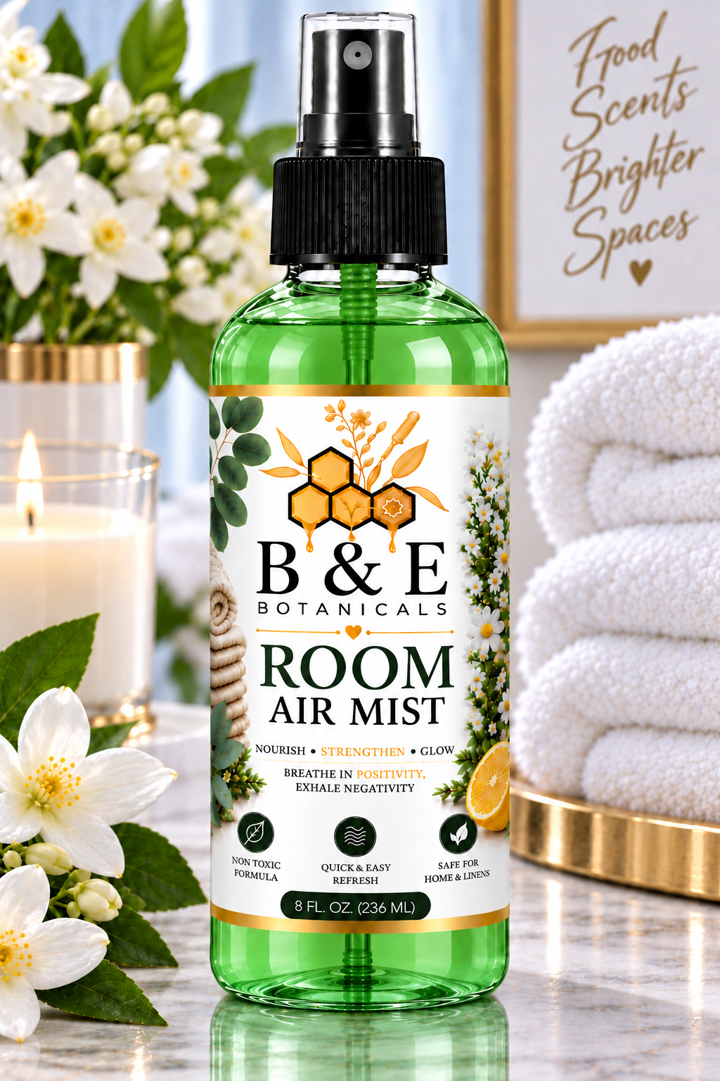 B&E Botanicals Eucalyptus Room Air Mist 8 fl oz with green liquid