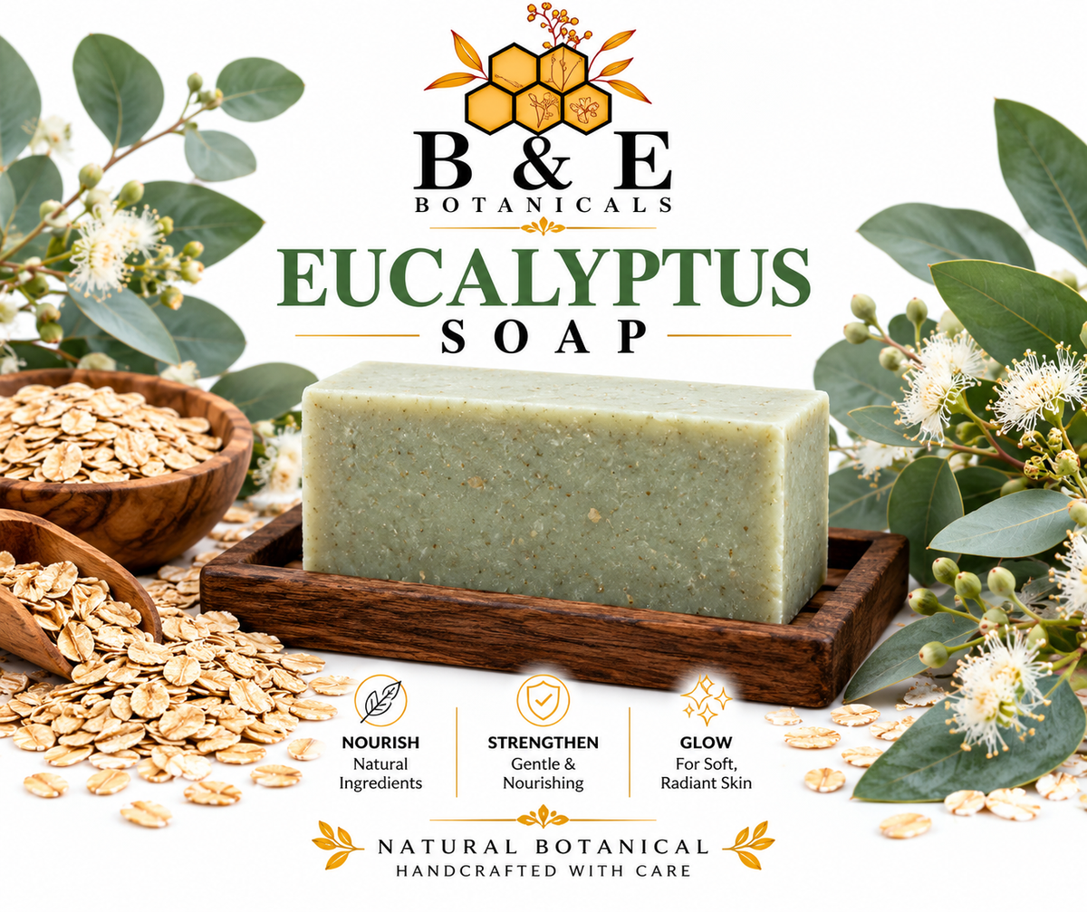B&E Botanicals Eucalyptus Soap clean mockup with oats