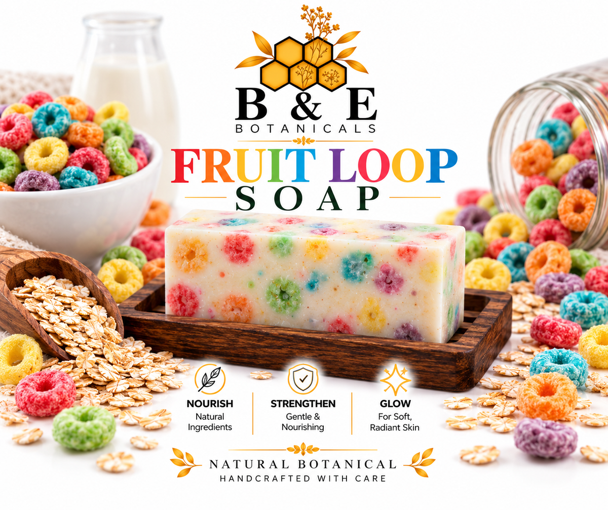 B&E Botanicals Fruit Loop Soap clean mockup with oats
