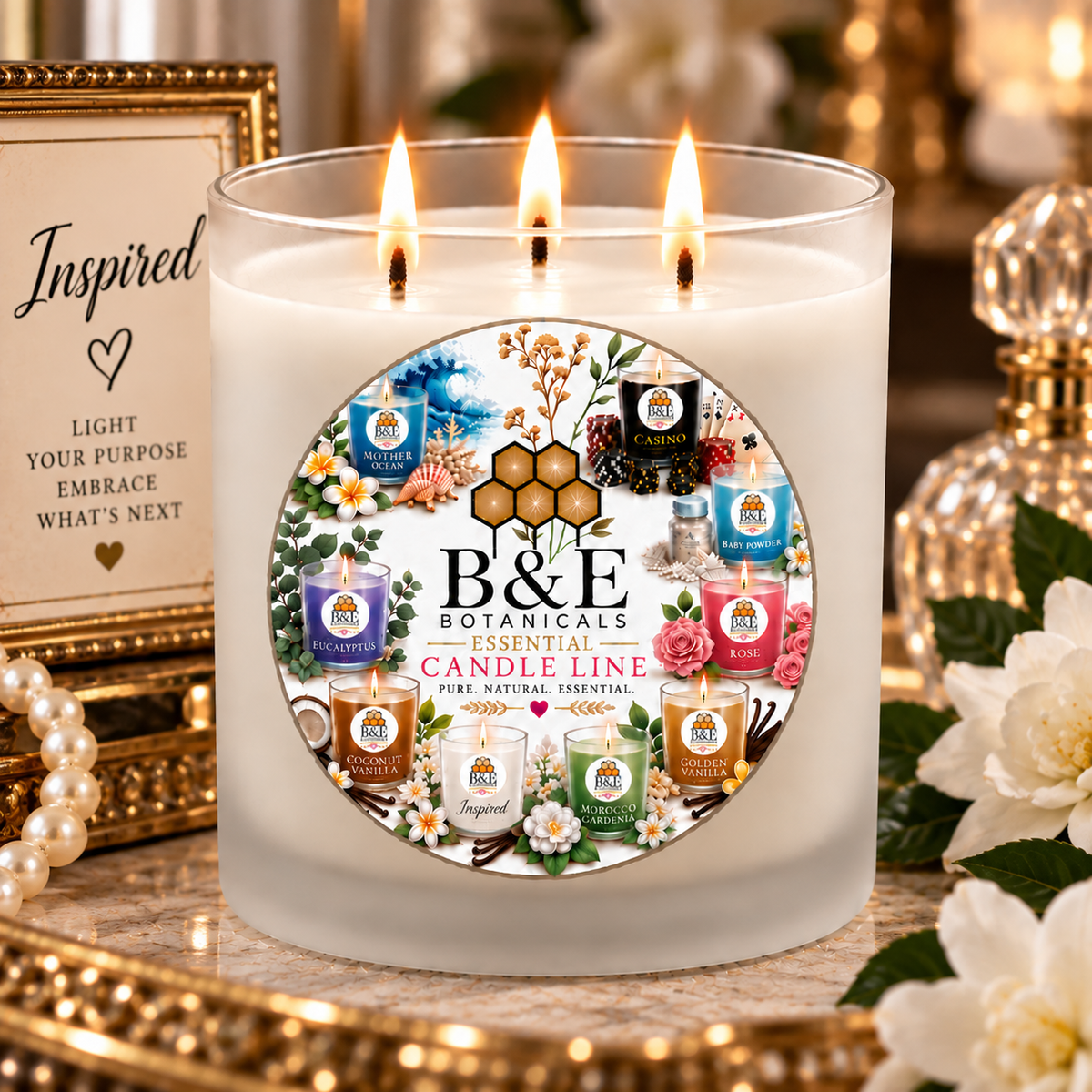 B&E Botanicals Essential Candle Line Inspired candle