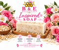 B&E Botanicals Inspired Soap clean mockup with oats and pink floral backdrop