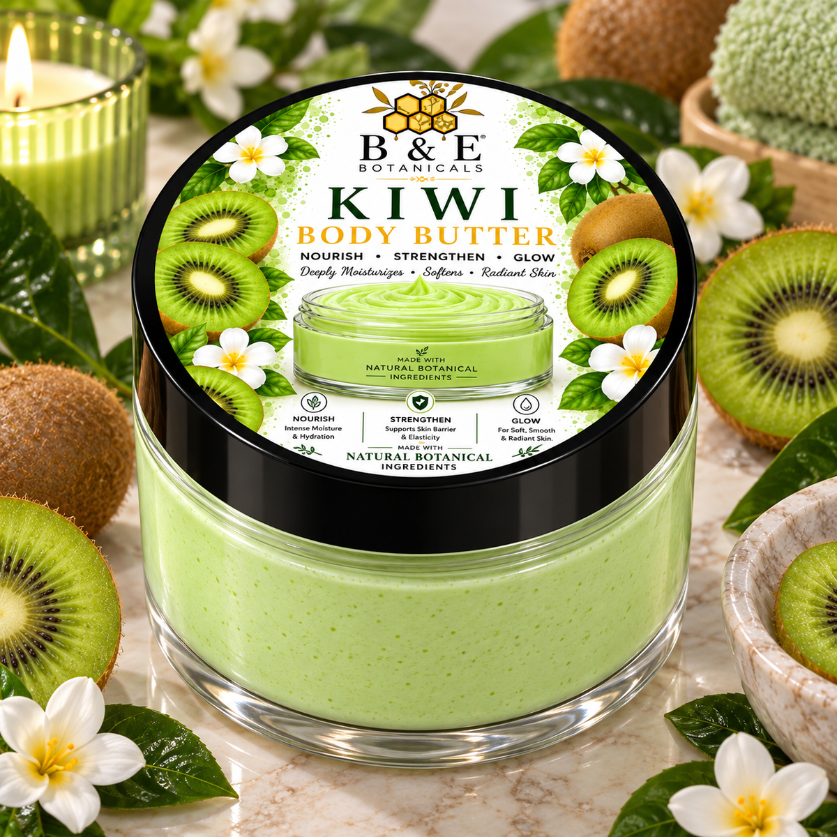 B&E Botanicals Kiwi Body Butter, 4 oz