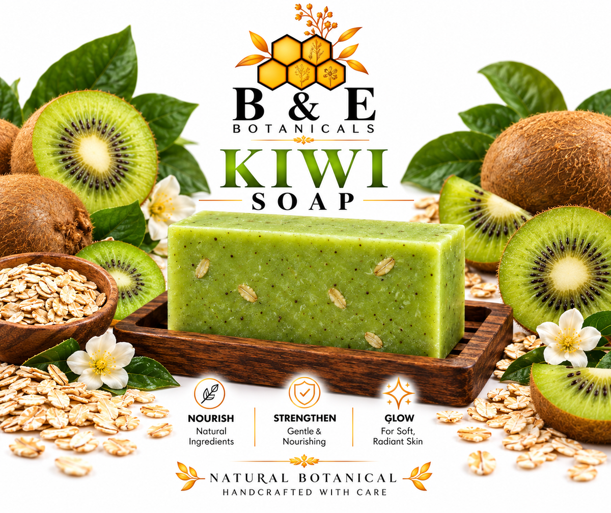 B&E Botanicals Kiwi Soap clean mockup with oats