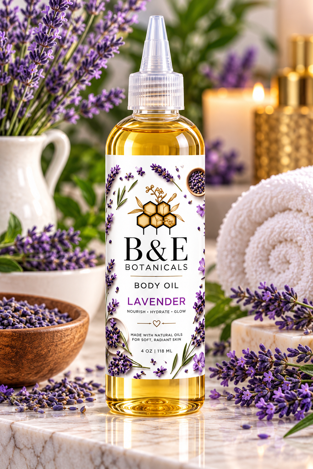 B&E Botanicals Lavender Body Oil, 4 oz