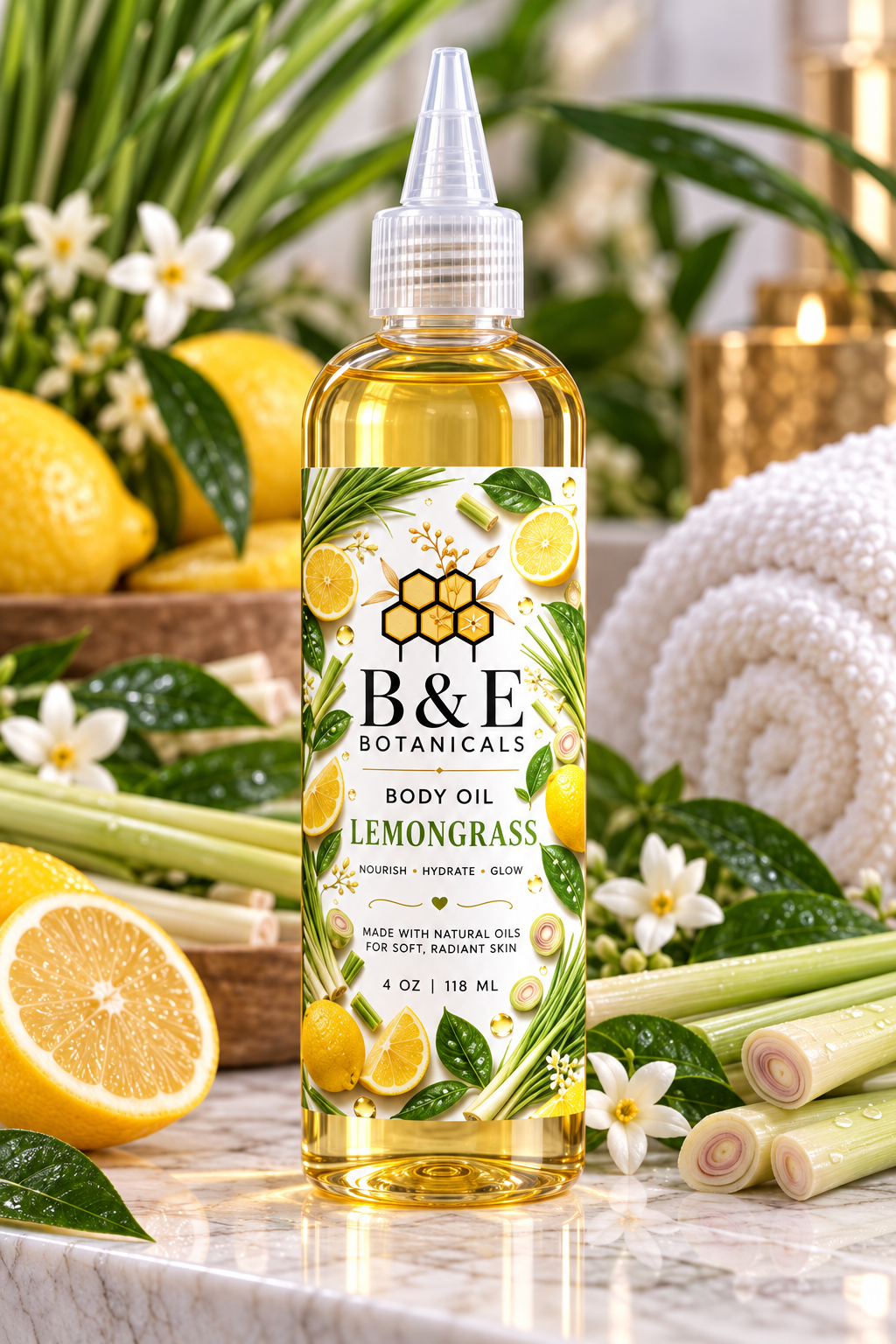 B&E Botanicals Lemon Grass Body Oil, 4 oz