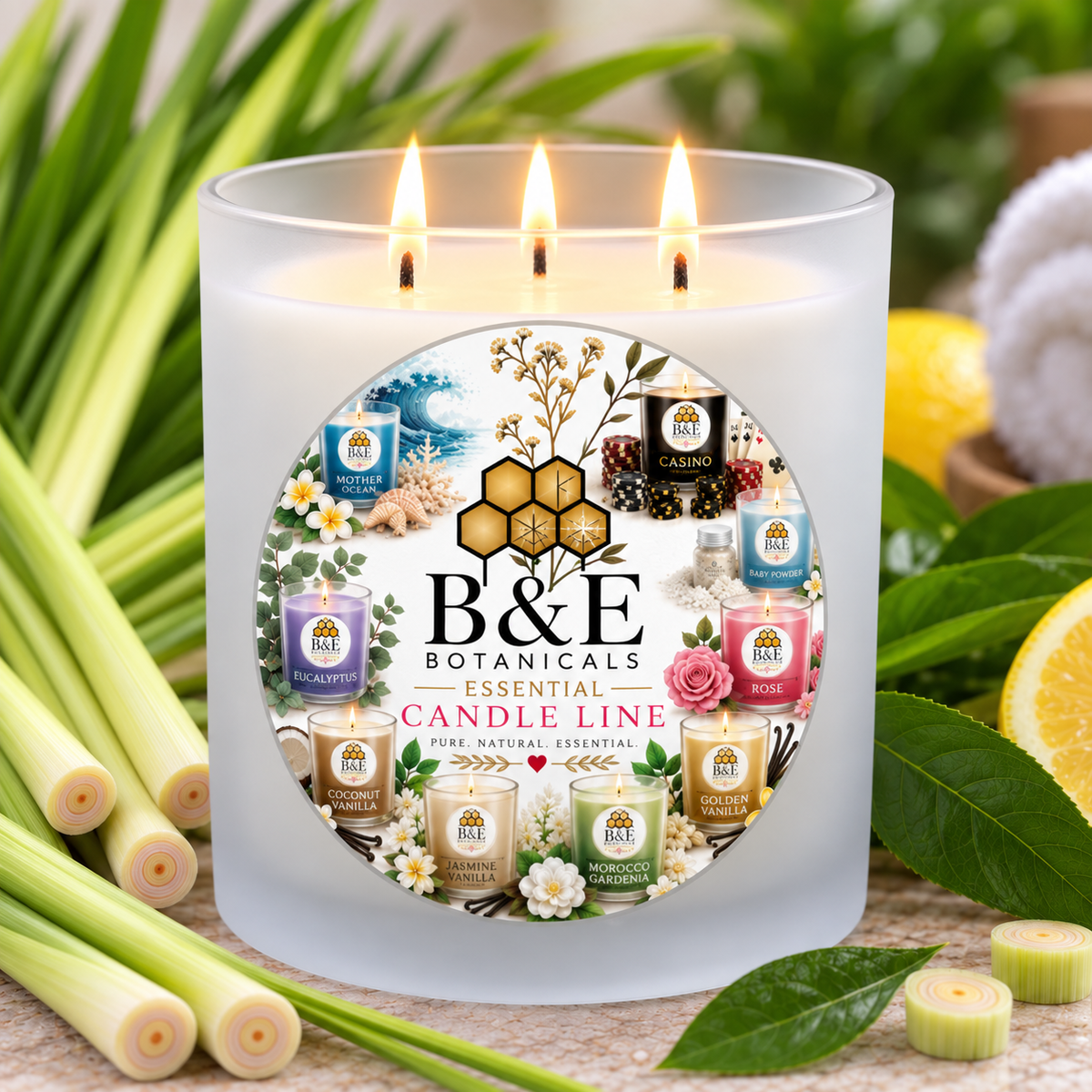 B&E Botanicals Essential Candle Line Lemon Grass candle