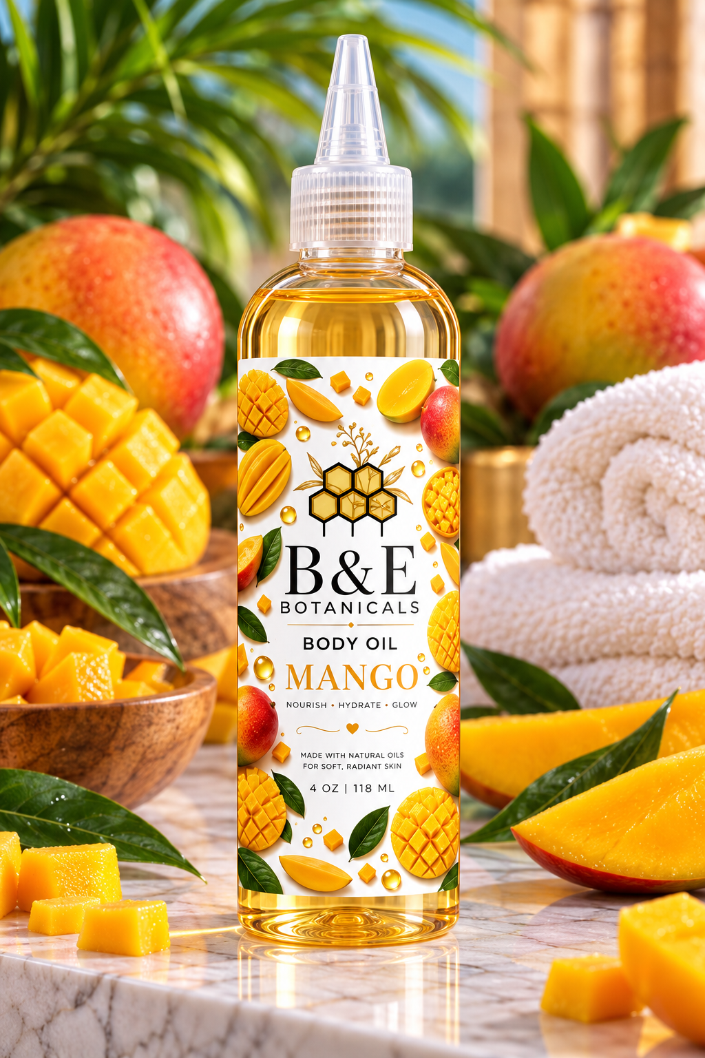B&E Botanicals Mango Body Oil, 4 oz