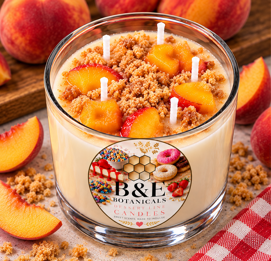 B&E Botanicals Peach Cobbler Dessert Candle