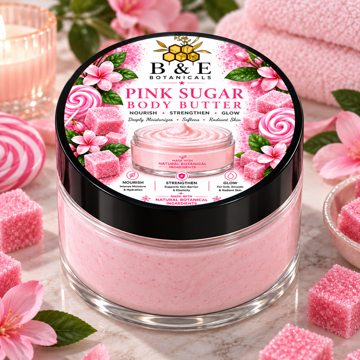 B&E Botanicals Pink Sugar Body Butter, 4 oz