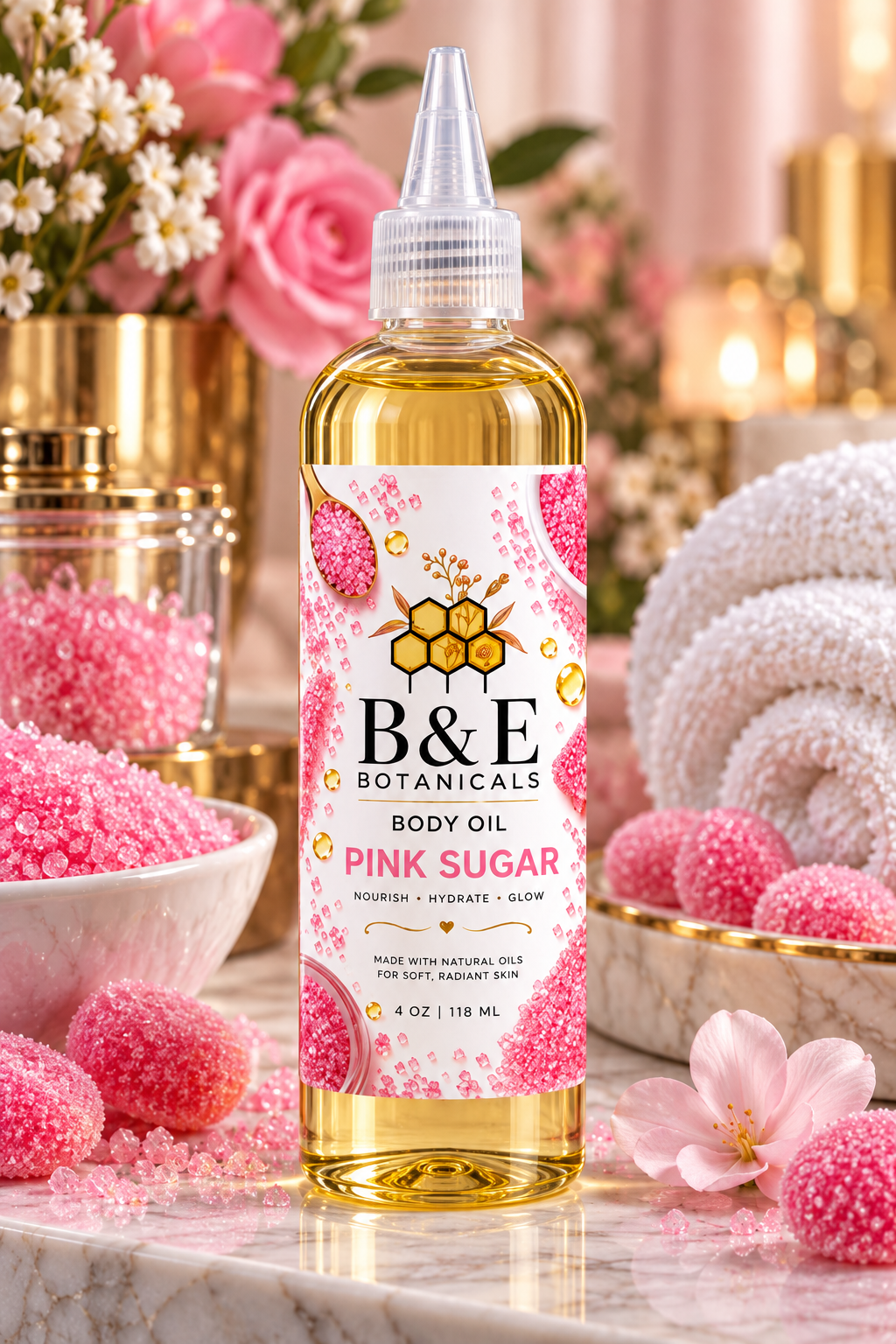 B&E Botanicals Pink Sugar Body Oil, 4 oz