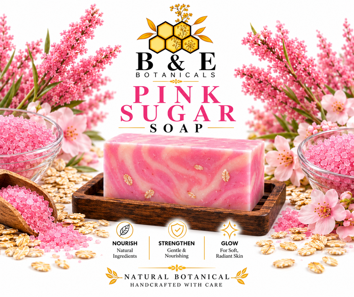 B&E Botanicals Pink Sugar Soap clean mockup with oats