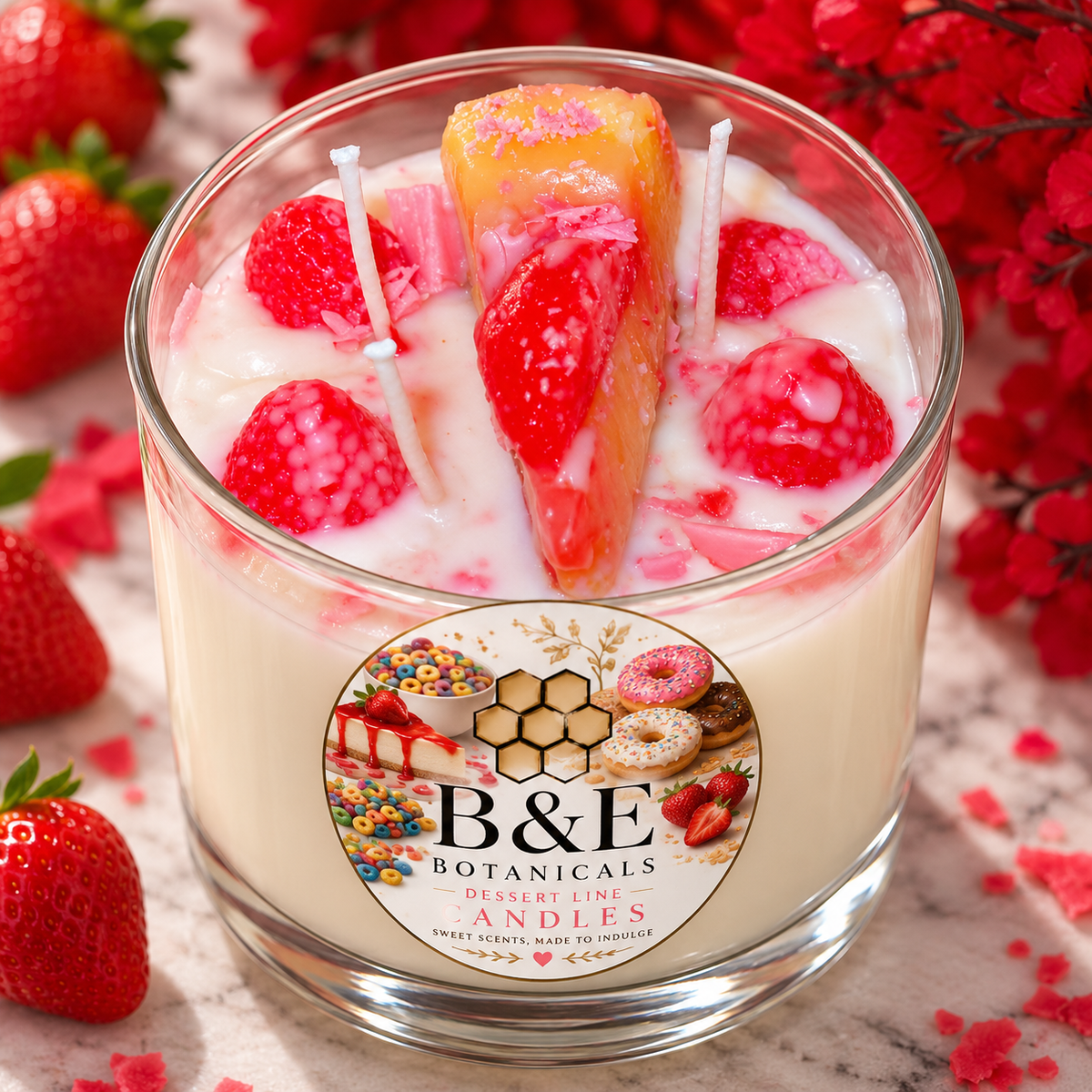 B&E Botanicals Strawberry Cheesecake Dessert Candle