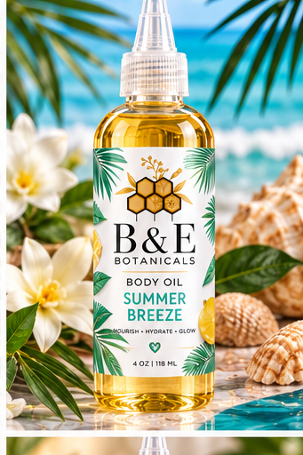 B&E Botanicals Summer Breeze Body Oil, 4 oz
