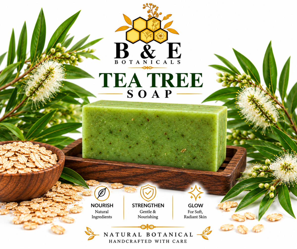 B&E Botanicals Tea Tree Soap clean mockup with no logo on the soap bar