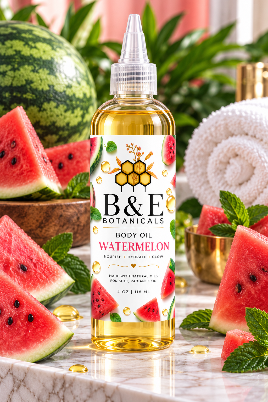 B&E Botanicals Watermelon Body Oil, 4 oz