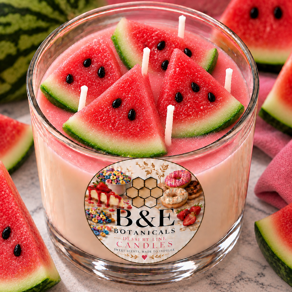 B&E Botanicals Watermelon Sherbert Dessert Candle